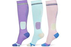 Queenshin 3 Pairs Compression Socks for Women & Men Knee High Support Socks for Flight Travel Running Cycling Nurse Gifts