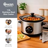 Swan SF17010N 1.5 Litre Slow Cooker 3 Settings Glass Lid 120W Stainless view 2
