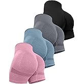 CHRLEISURE Women's 4 Packs Workout Gym Shorts, High Waisted Butt Lifting Scrunch Butt Seamless Booty Shorts