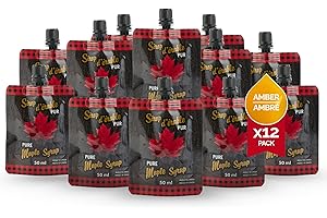 Little Quebec Sugar Shack Canadian Maple Syrup – 12 x 50ml Travel-Size Pouches with Easy-Pour Spout | Grade A Amber Rich Tast