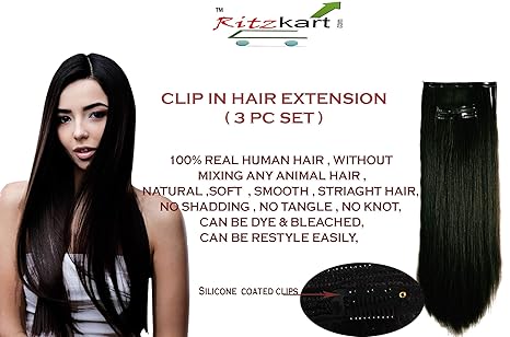 Ritzkart 100 Remy Indian Women Hair Extension 3 Pc Set 7 Clip On