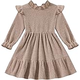 NARPLO Toddler Dress Fall Winter Long Sleeve Baby Girls Soft Ribbed Knit Ruffle Frill Trim Dresses for Girls Birthday Party