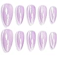 Sun&Beam Nails Handmade Press-on Medium Long Almond Lavender Purple Cat Eye Design Charming False Nail Tips 10 Pcs (#120 XS)