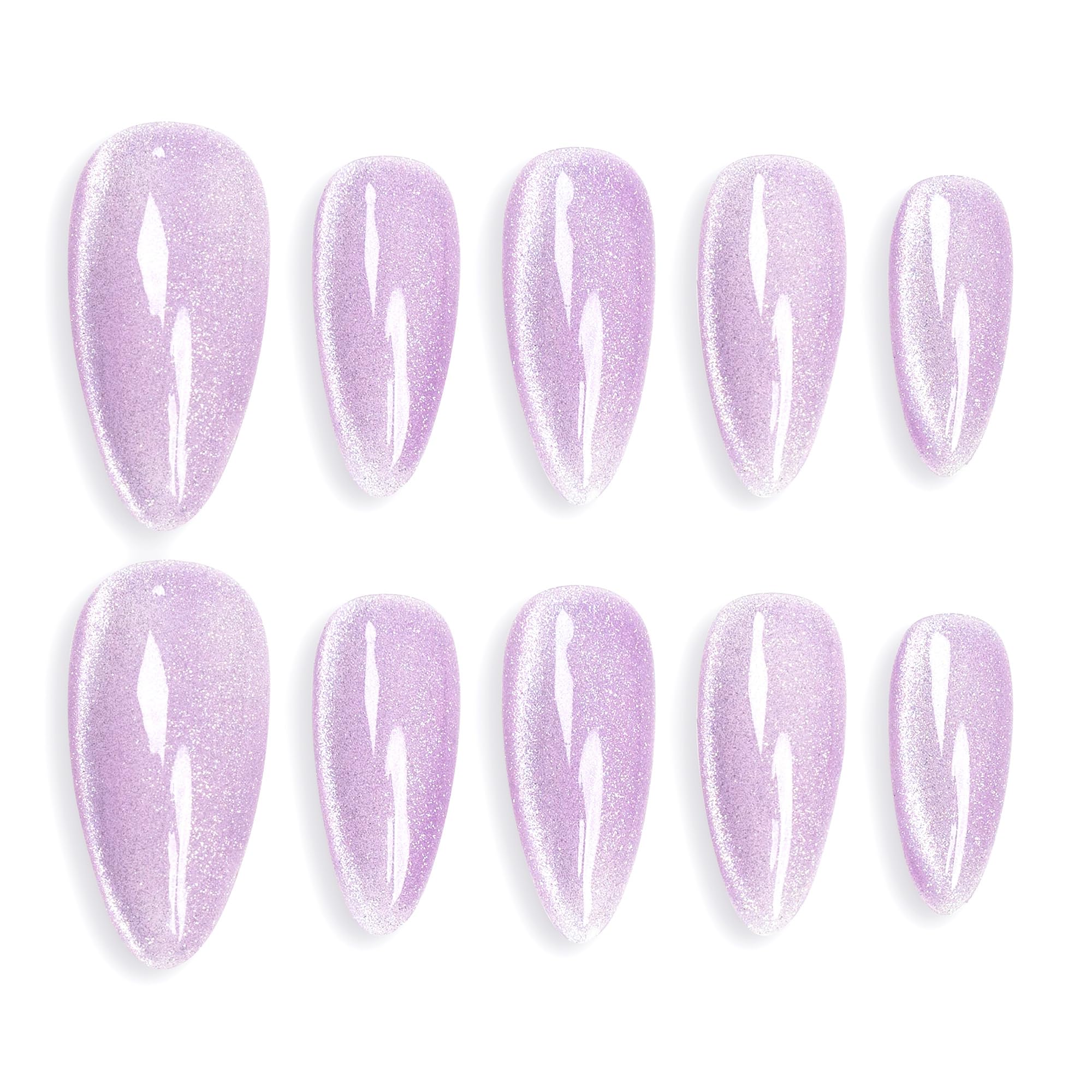 Sun&Beam Nails Handmade Press-on Medium Long Almond Lavender Purple Cat Eye Design Charming False Nail Tips 10 Pcs (#120 M)