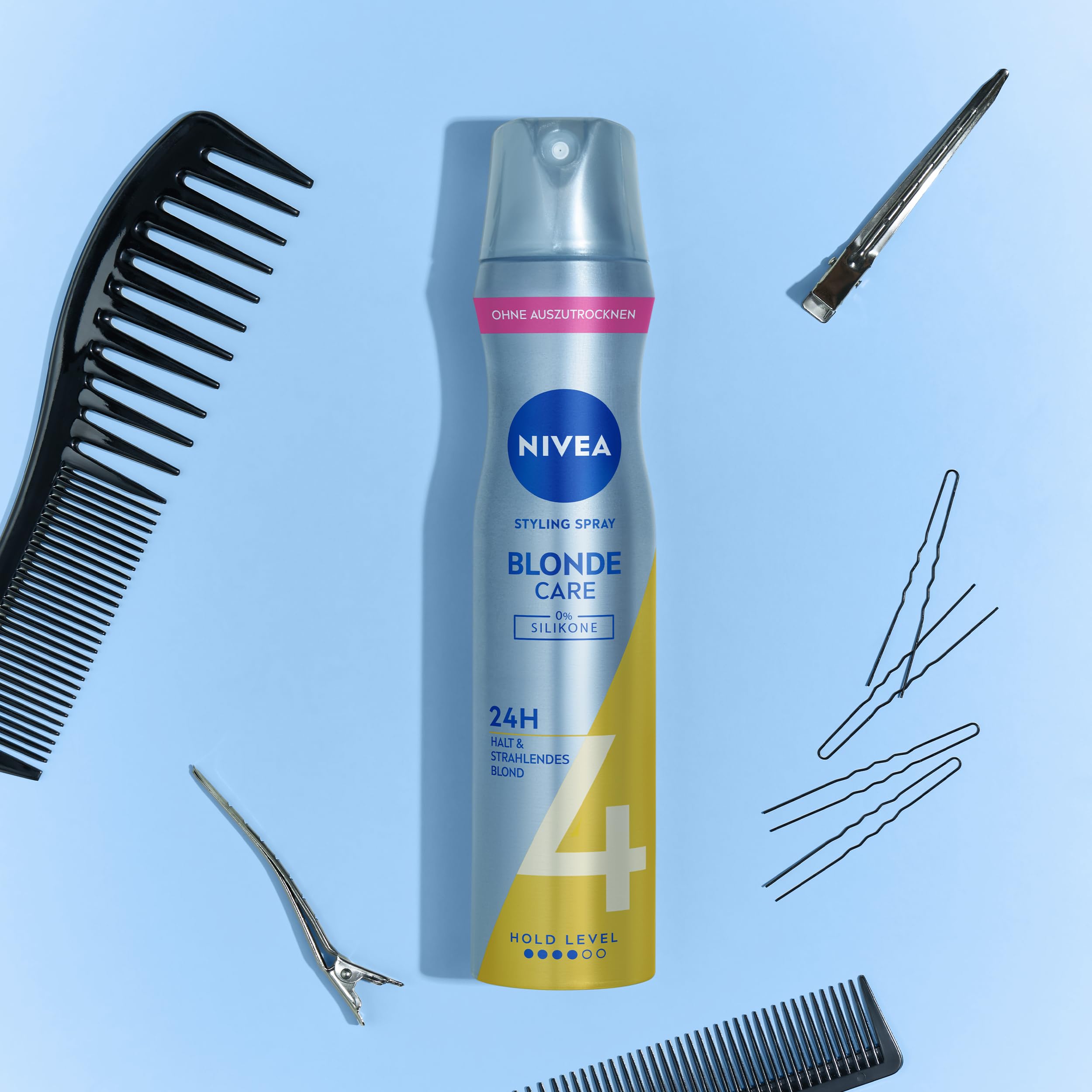 NIVEA Blonde Care Styling Spray, stärkendes Haarspray mit Panthenol & Vitamin B3, Haarlack für strahlend blondes Haar & 24h Halt (Haltestufe 4), veganes Pflegespray (250 ml) 3
