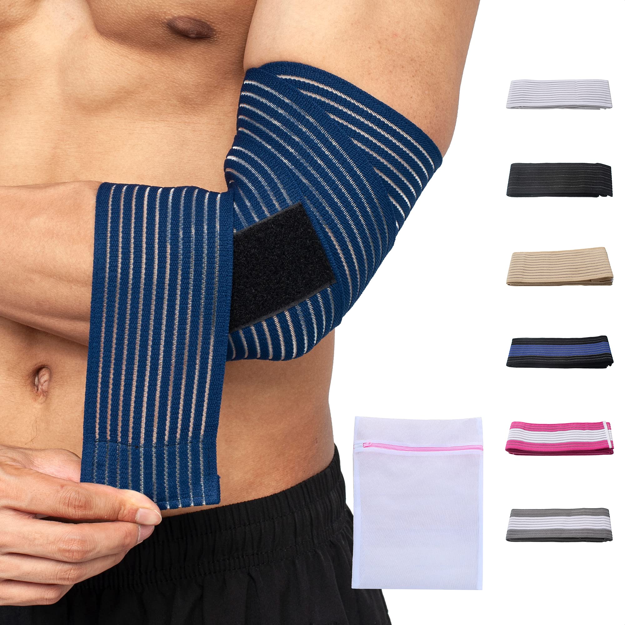 360 RELIEF - Elbow Support Brace Compression Bandage | Fitness, Gym, Workout, Squats, Powerlifting, Weightlifting, Relieve, Sports | Blue Mesh Laundry Bag |