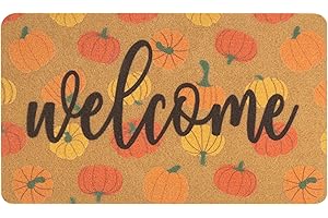 FGSS Polka-Dot-Pumpkin Coir-Welcome-Mats Non-Slip Fall-Front-Door-Mat - Fall Harvest Thanksgiving Indoor Outdoor Floor Mat 17 x 29 Inch