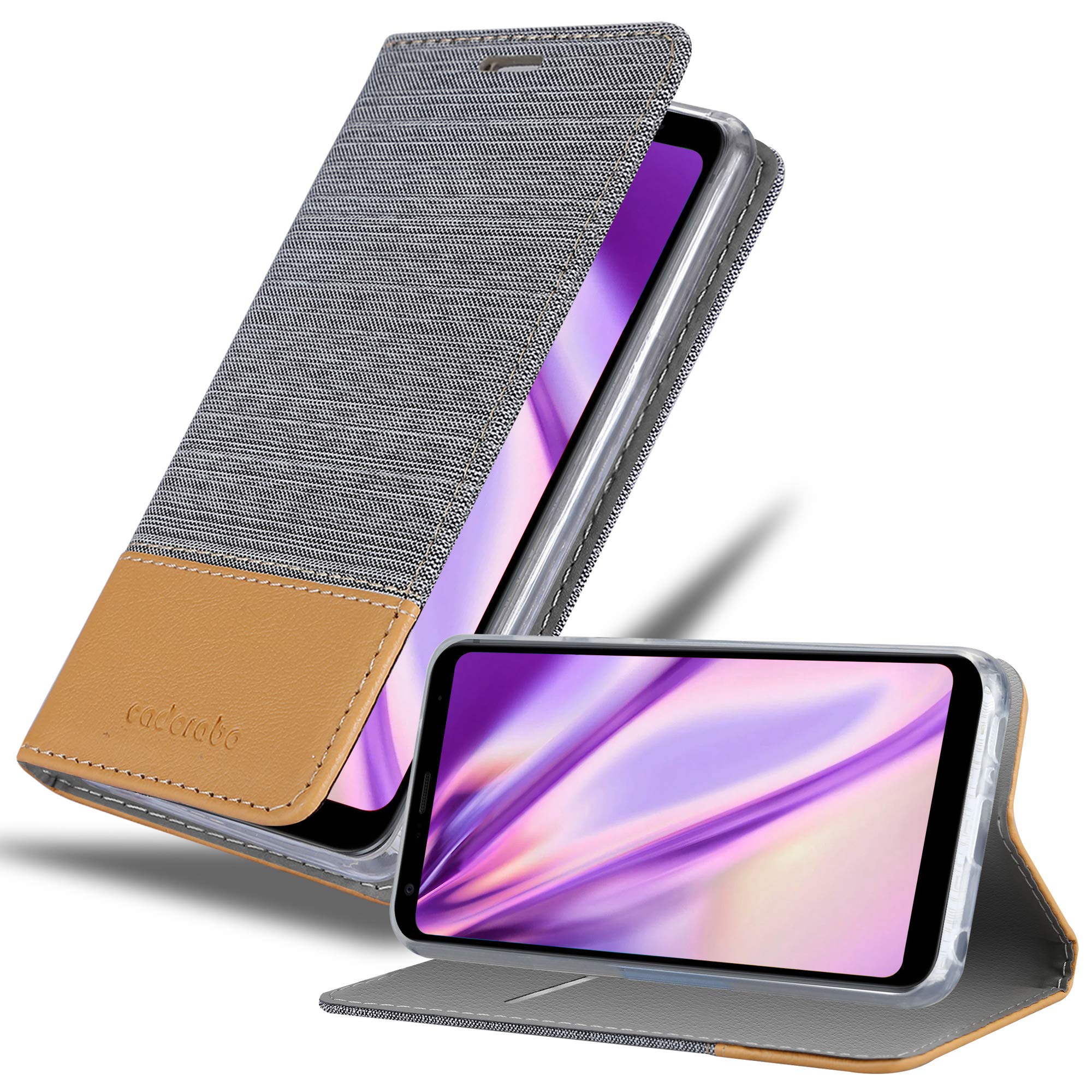 cadorabo Book Case works with LG Q7a in LIGHT GREY BROWN - with Magnetic Closure, Stand Function and Card Slot - Wallet Etui Cover Pouch PU Leather Flip