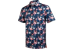GORENZI Men's Golf Shirts Short Sleeve Moisture Wicking Print Patterns Collared Performance Polo Golf Shirts for Men Dry Fit
