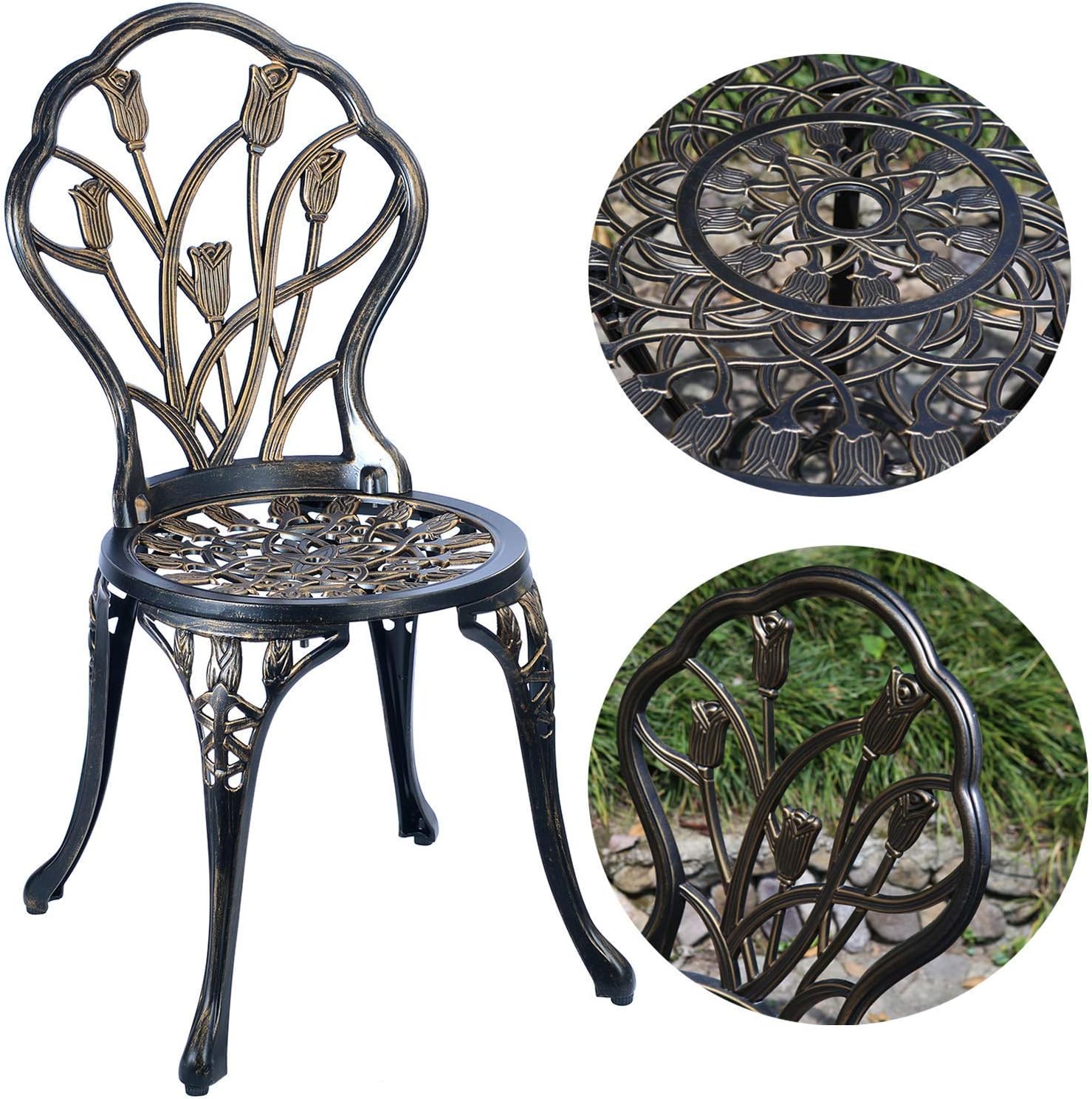 U/D Patio Bistro Table Set,5 Picec Outdoor Patio Set Rust-Resistant Cast Aluminum Tulip Design Outdoor Furniture Set: Garden & Outdoor