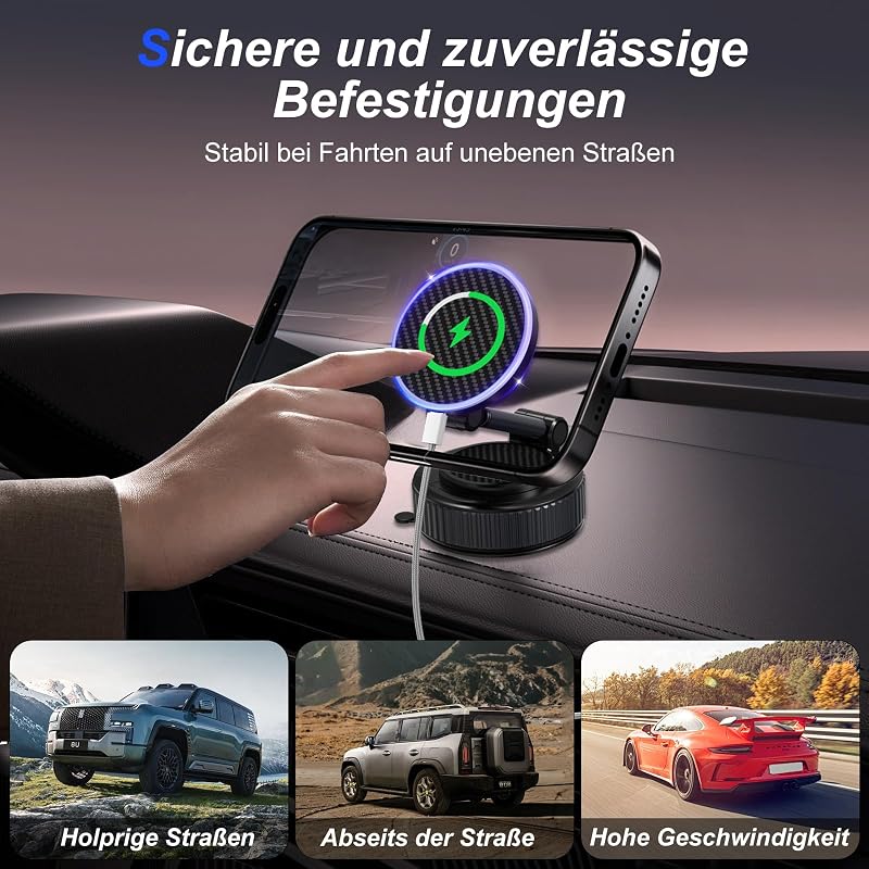 Upgraded Vacuum Magnetic Mobile Phone Holder Car, 15W Handyhalterung Auto Magnet, 360° Rotatable for Car/Mirror, Magnetic Phone Holder für iPhone & Android — Foto 7 von 8