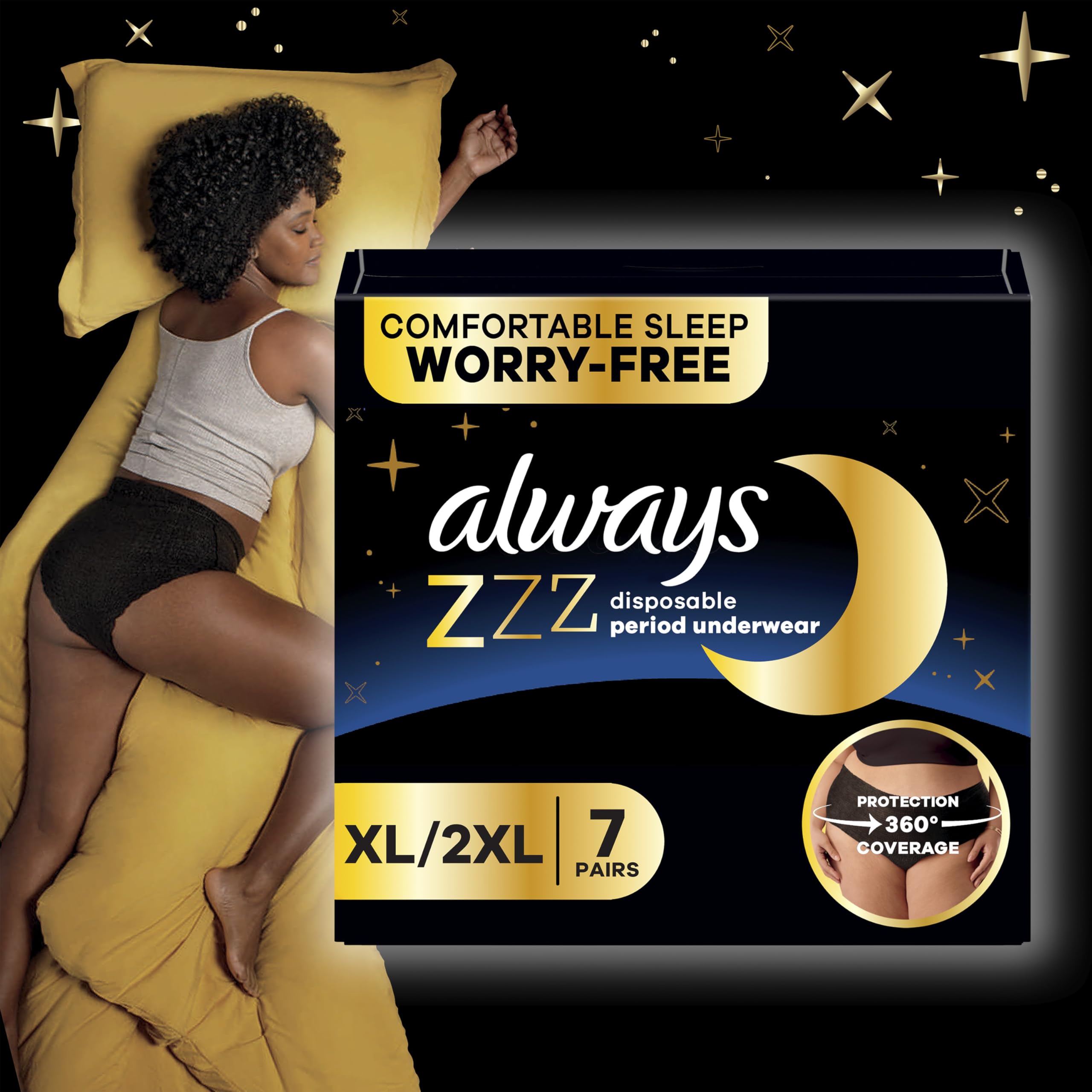 Always ZZZ Overnight Disposable Period Underwear for Women Small/Medium, 360° Coverage for Worry-Free Nights, 14 Count (2 Packs of 7)