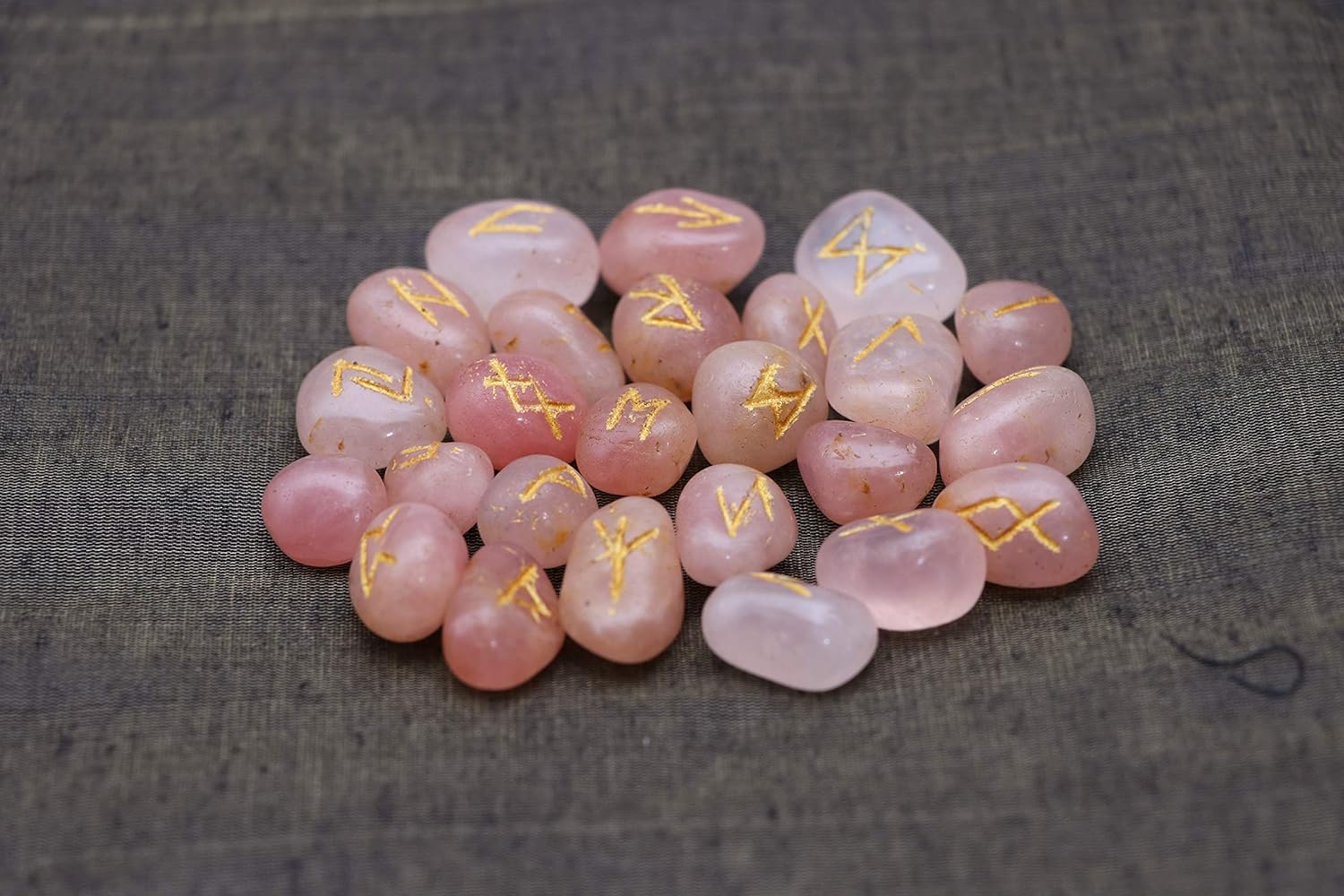 Crocon Rose Quartz Gemstone Rune Stone with Elder Futhark Alphabet Engraved Symbol 25 pcs Set for Feng Shui Reiki Crystal Healing Chakra Balancing Decor Size: 15-20 mm - Image 4