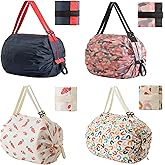 XKE-X 4PC Foldable Reusable Shopping Bags 210D Nylon Waterproof Grocery Tote Travel Duffel Bag with Zipper & Adjustable Strap