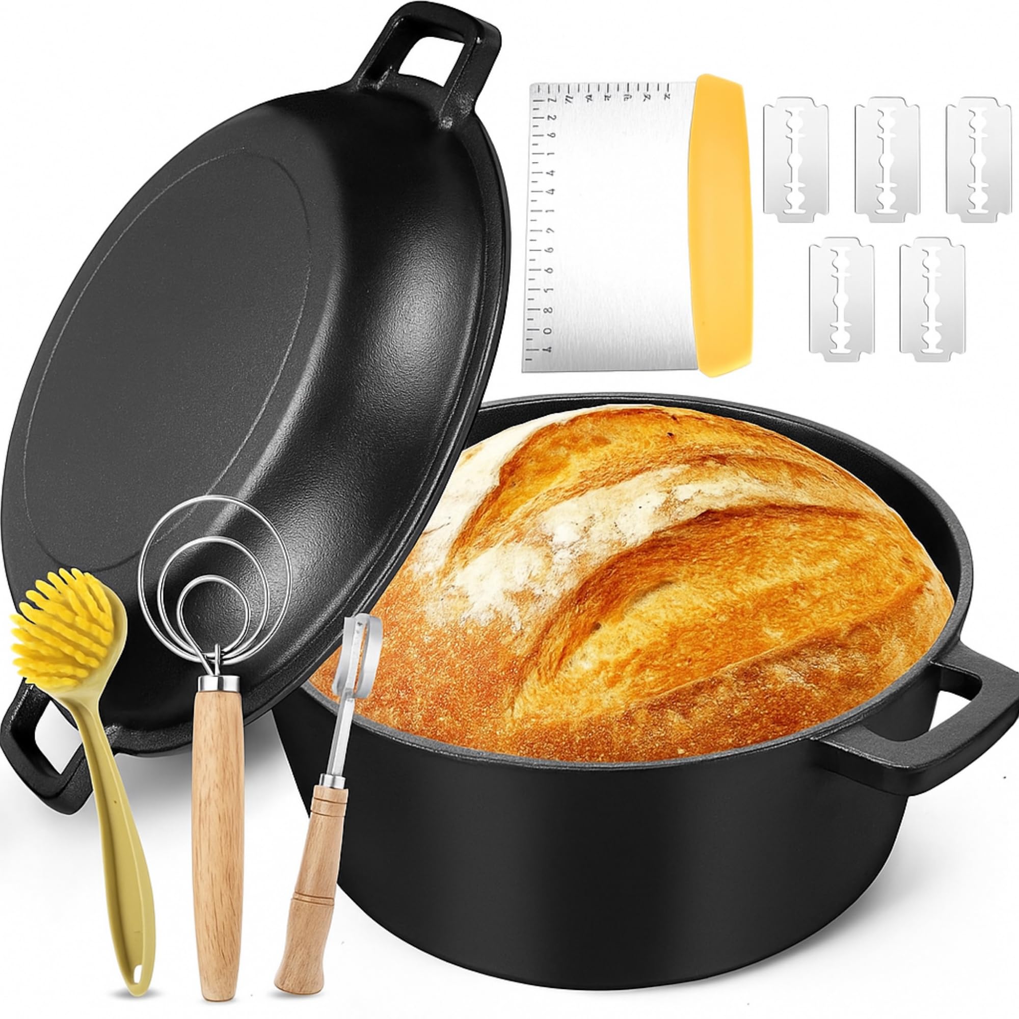 Photo 1 of Teenyyou Cast Iron Dutch Oven for Bread Baking, 5QT Pre-seasoned Cast Iron Loaf Pan with Lid and Sourdough Baking Supplies Nonstick Dutch Oven Pot for Homemade Bread
