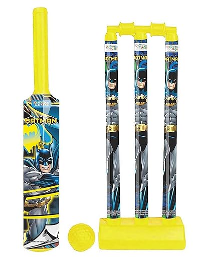 Zitto Batman Senior Cricket Set with 1 Plastic Bat and Ball, 3 Wickets, Base and Bail