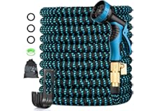 Expandable Garden Hose 100FT, Lightweight Water Hose with 10 Function Nozzle & 3/4" Solid Brass Fittings,Kink Free Retractable Collapsible Flexible Gardening Hose Pipe with Hook and Storage Bag,Blue