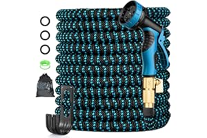 Expandable Garden Hose 100FT, Lightweight Water Hose with 10 Function Nozzle & 3/4" Solid Brass Fittings,Kink Free Retractabl