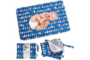 FLOCK THREE Flockthree Waterproof Baby Changing Pad with Storage Bag (43.3" X 28.7") Washable Wipeable Reusable Leak Proof Diaper Travel Mat Station Changing Mattress Liner Cribs Bed Cover, Dog Family