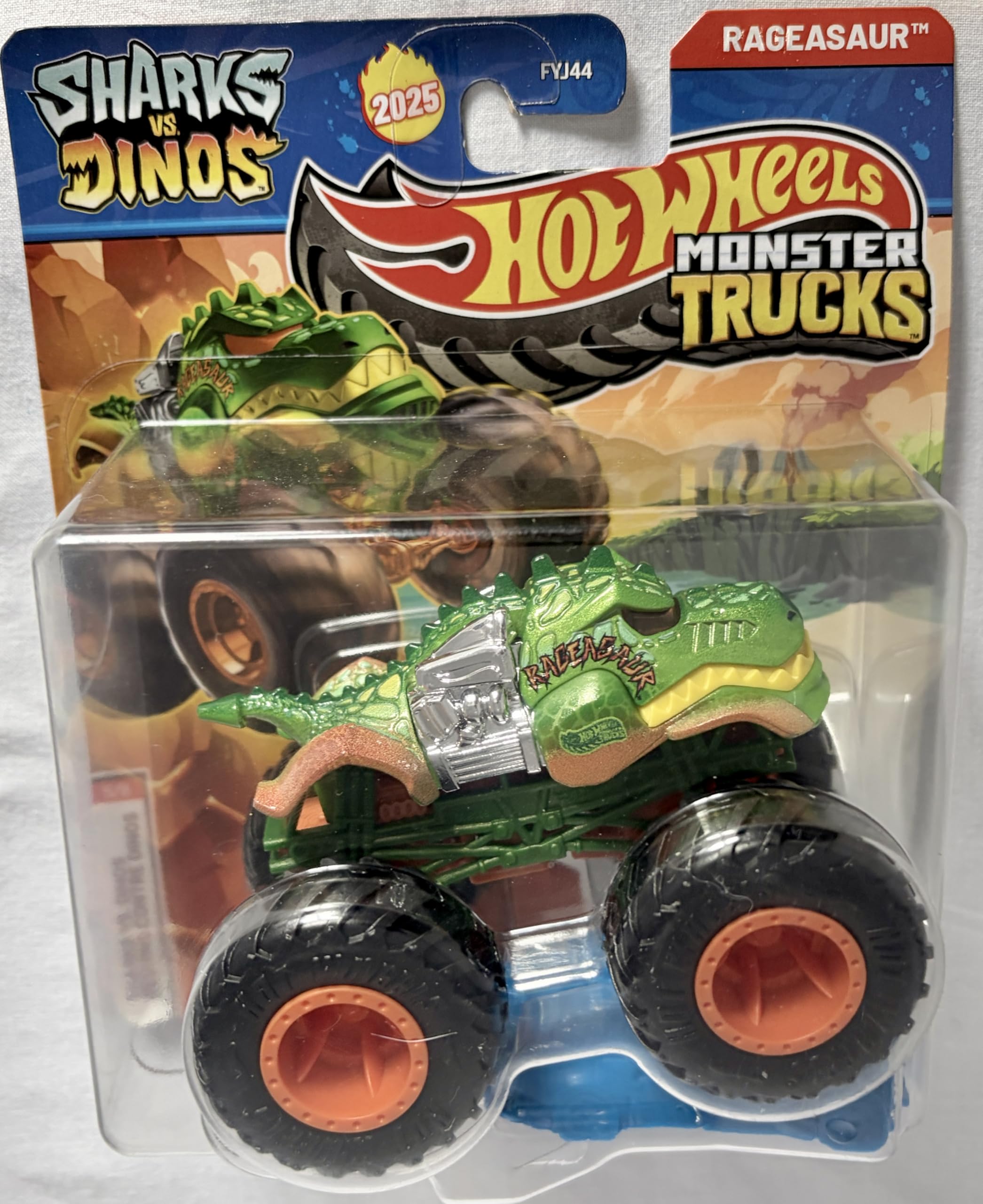 Hot Wheels Monster Trucks Sharks vs Dinos, 1:64 Scale Die-Cast Vehicle Collection, 2025 Edition (5/8 Team Dino Rageasaur)