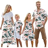 Cromoncent Matching Hawaiian Outfits for Family, Dad and Son Matching Luau Beach Tropical Shirts Mommy Daughter Tropical Sets