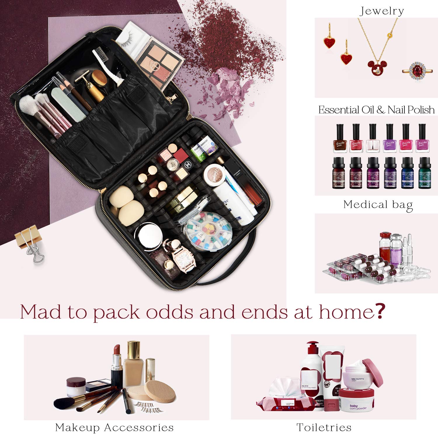 Stagiant Marble Makeup Bag Organizer Travel PU Leather Makeup Case Large Cosmetic Bag Train Case Makeup Travel Storage Bag Portable Brush Holder with Adjustable Divider for Jewelry Cosmetics Gift for Women - Marble : Beauty
