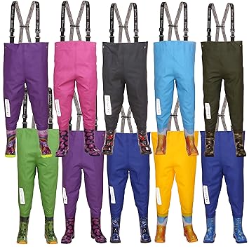 3Kamido Kinderwathose, Jugendliche Kinder Brust Wathose - 10 Modelle, Verstellbare Taille, strapazierfähige Hosenträger, Schn