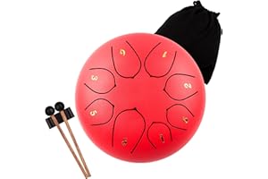 LOMUTY Rain Drum for Outside Garden - Steel Tongue Drum 6 Inch 8 Notes Outdoor Meditation Instrument with Waterproof Bag, Mallets, Finger Picks(Red)