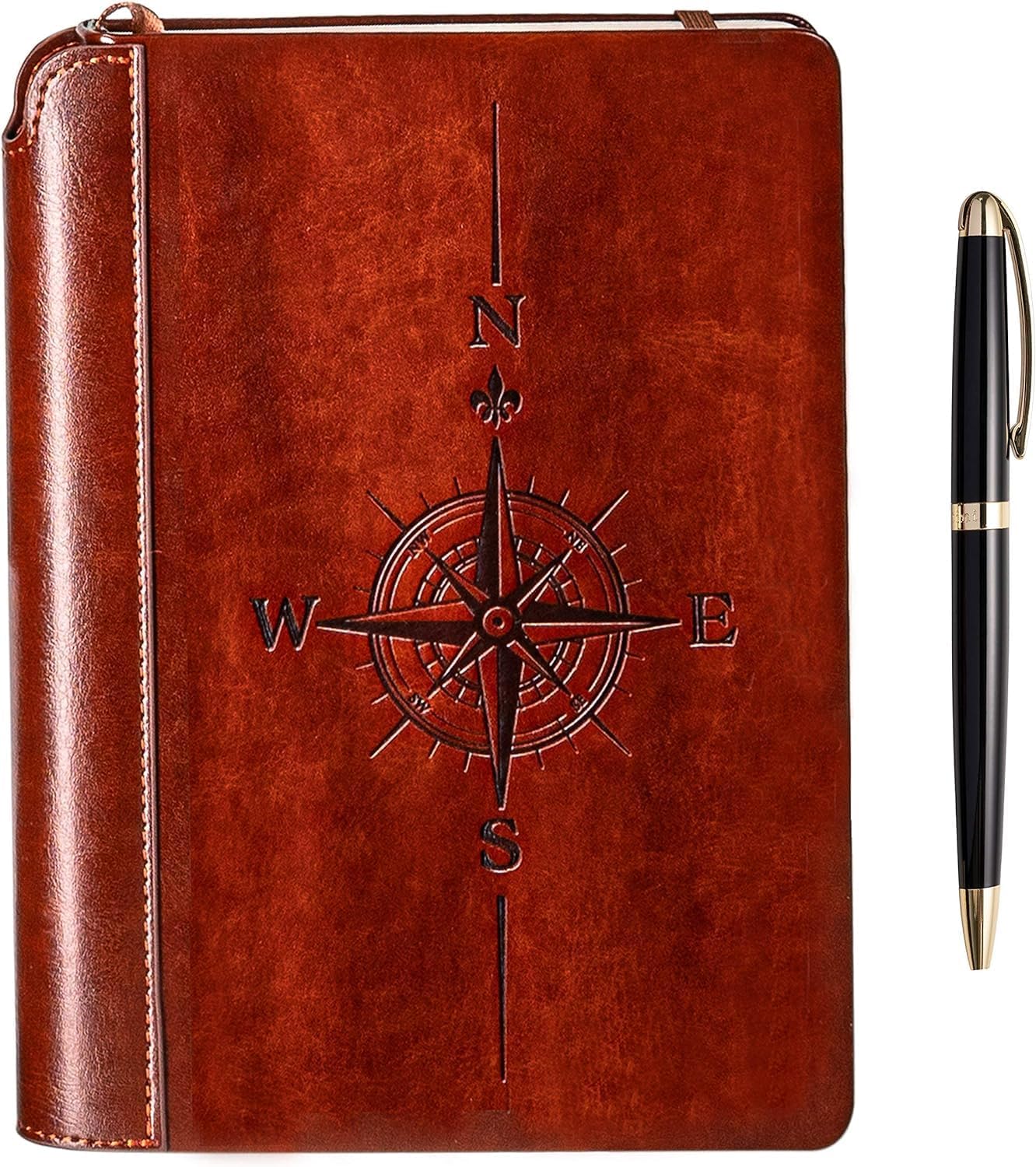 SETTINI® Journal for Men - Compass Journal for Writing Gift Set - Hardcover Vegan Leather, Unique Pen Holder, 192 Pages, 16 x 21.3 cm - Includes Pen and Gift Box — image 1