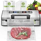 Gasbye 95kPa Precision Vacuum Sealer Machine, Double Heat Seal for Dry/Moist Food, Easy-Lock Handle, Built-in Bag Storage & Cutter, Progress Display, Pulse Mode, Removable Drip Tray, Silver