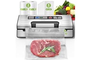 Gasbye Vacuum Sealer Machine, 95kPa Food Sealer with Double Heat Seal for Dry/Moist Food, Easy-lock Handle, Built-in Bag Storage & Cutter, Progress Display, Removable Drip Tray, Silver