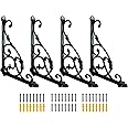 4 Pack Decorative Shelf Brackets,11 * 7.5 Inch Cast Iron Shelf Supply,Antique Black Corbel,Screws Anchor Included