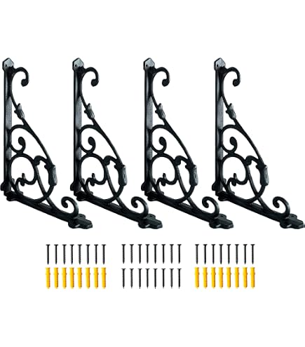 Set Of 4 Rustic Cast Iron Star Shelf Brackets - Antique Western Style, Dark Brown Finish (8.75"x6.5"x1.25")