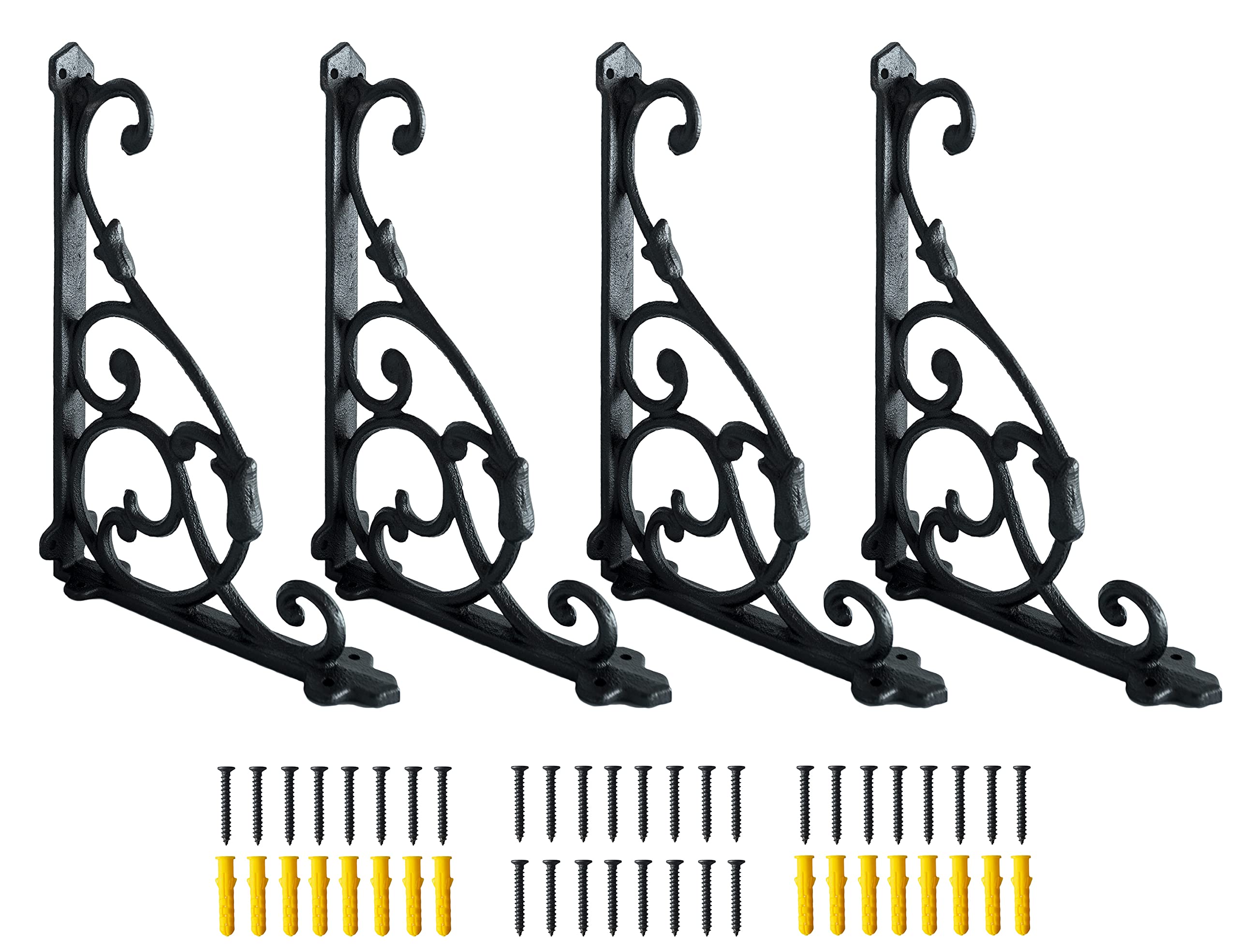 Photo 1 of 4 Pack Decorative Shelf Brackets,11*7.5 Inch Cast Iron Shelf Supply, Antique Black Corbel, Screws Anchor Included