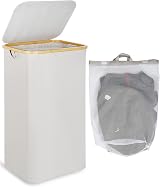 efluky 100L Laundry Basket with Lid Bamboo Handles XL Foldable Light Grey