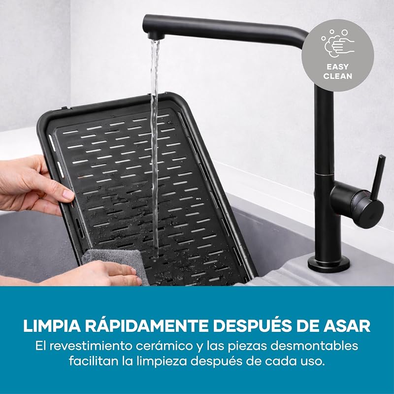 Grelha elétrica de mesa com placa e suporte de alumínio, preta pg 8596