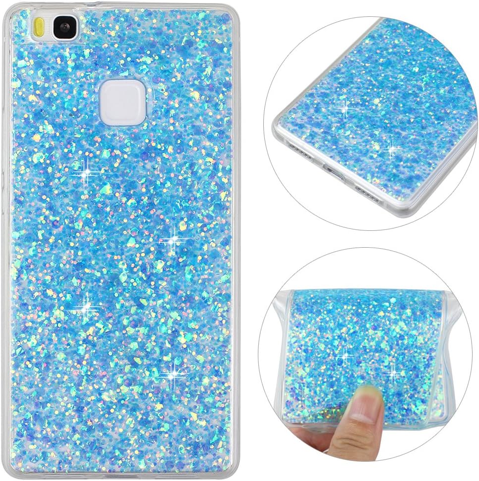 Case for HUAWEI P9 Lite, Moon mood Soft TPU Silicone Grip Case Ultra Thin Phone Back Cover Glitter Hybrid Case Scratch Resistant Protective Bumper Shell Holster for HUAWEI P9 Lite 5.2 inch - Blue