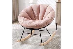 NIOIIKIT Nursery Saucer Rocking Chair, Corduroy Upholstered Round Glider Chair, Nursing Chair with Comfy Cushion, Tufted Papasan Chair, Cozy Reading Chair for Living Room, Bedroom (Pink)