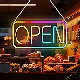 Open Signs for Business, 16.5"x 9" Dimmable Led Neon Open Sign Ultra Bright Light Up Hanging USB Powered for Storefront Window Bar Coffee Stores Restaurant Salon (Multicolored, Rectangle1)