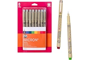 SAKURA Pigma Micron Fineliner Pens - Archival Colored Ink Pens - Pens for Writing, Drawing, or Journaling - Colored Ink - 01 Point Size - 8 Pack
