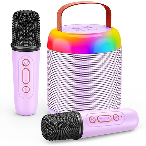 Gralal Mini Karaoke Machine 2 Microphones, Girls Toys Age 3-12 Year Old Girl Gifts Girls Birthday Presents Kids Toys for 3-18 Year Old Girls Wireless Bluetooth Speaker Teenage Girls Gifts