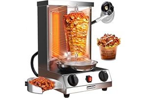 WantJoin Shawarma Grill Machine, 17 lbs Capacity, Gas Vertical Rotisserie with 2 Burners for Home, Countertop Rotating Doner Kebab Oven Broiler Gyro Maker with Shovel, 110V