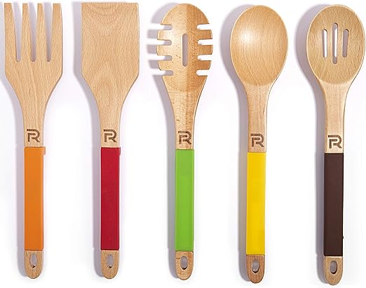Amazon Com Riveira Wooden Cooking Utensils Set 5 Piece Wooden