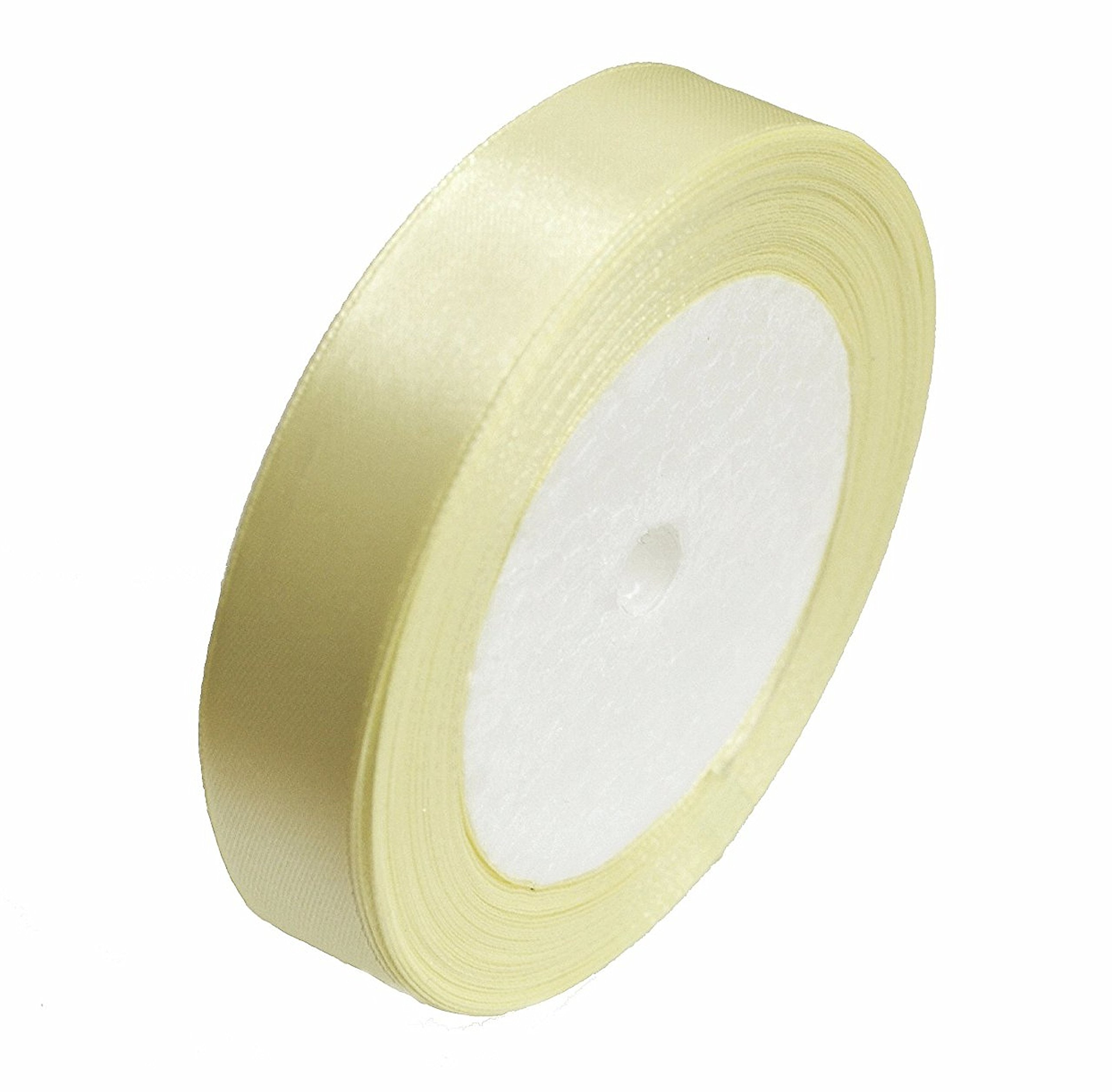 Pale Yellow Satin Ribbon 10mm (3/8 Inch) 22 Metrs Double Sided Gift Wrap Ribbon, Ribbons for Gift Wrapping, Christmas Ribbon, Gift Wrapping Ribbon for Crafting, Wedding Party Decor