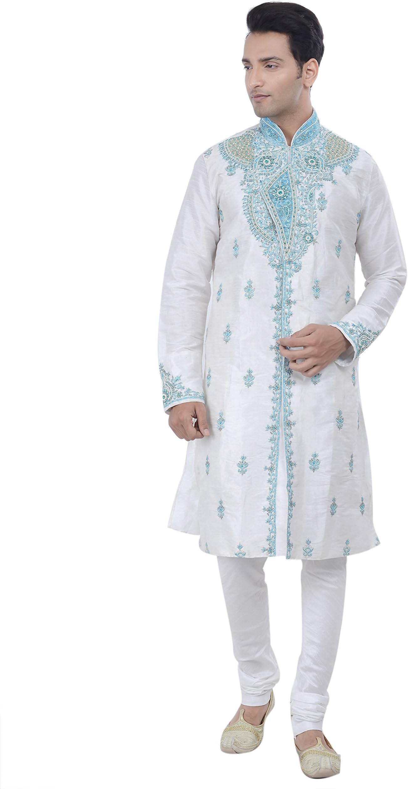 Rajwada Indian Design Off-White Kurta Sherwani for Men 2pc Suit