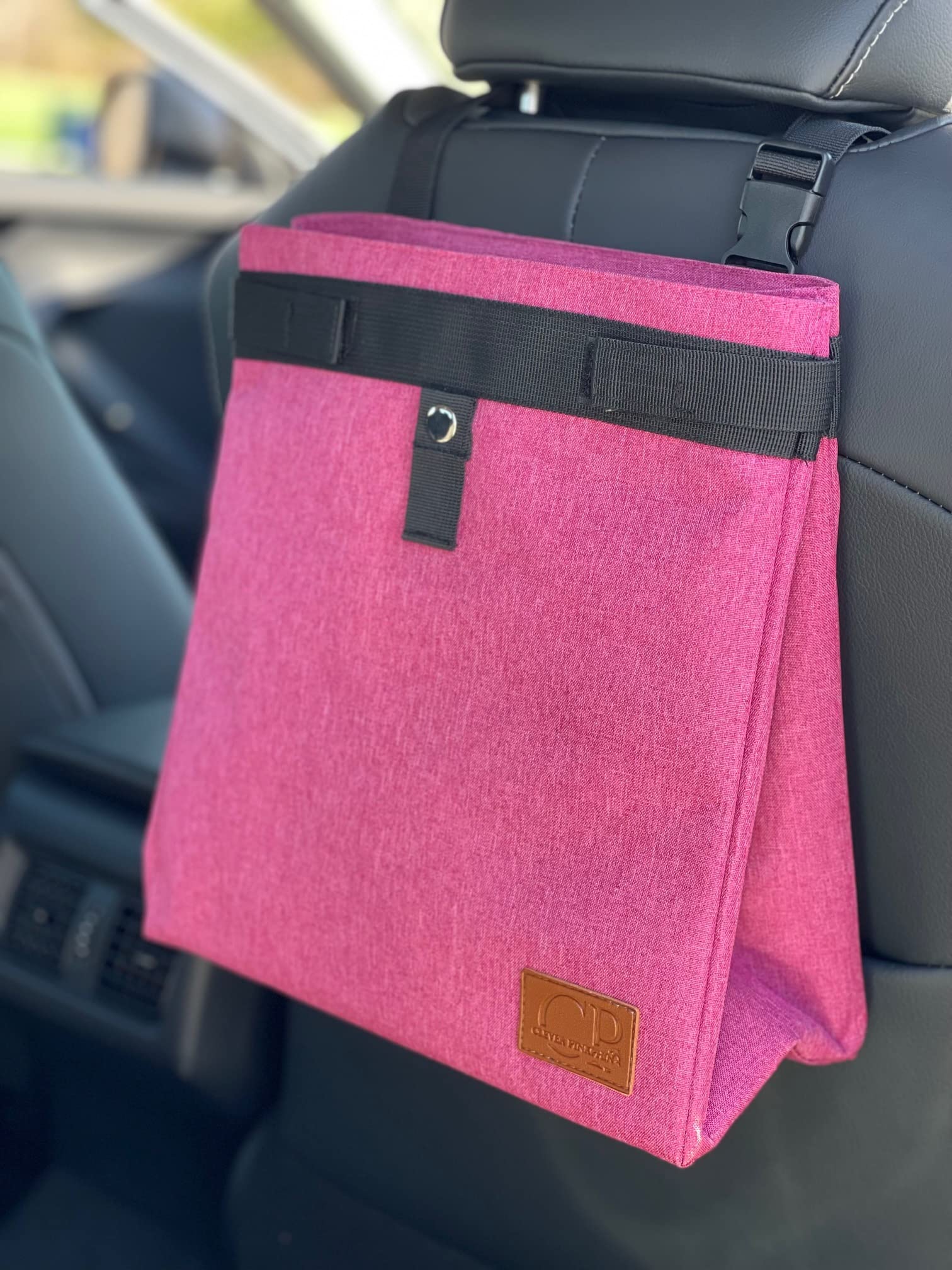 Photo 1 of CP CLEVER PINKPHIN Car Trash Can Hanging for Headrest, Extra Large Waterproof Auto Garbage Bag Organizer, Collapsible Vehicle Waste Bin, Backseat and Side Door (Pink)
