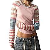 RoseSeek Women's Striped Color Block T Shirts Crew Neck Long Sleeve Thumb Hole Tops