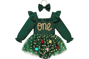TITKKOP Baby Girl 1st Birthday Clothes One Year Old Tulle Romper Long Sleeve Bodysuit Cake Smash Outfits