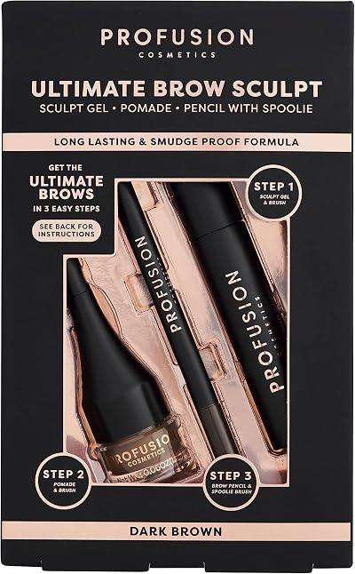 Profusion Cosmetics Ultimate Brow Sculpt Kit Dark Brown 3-in-1 Gel Pomade Pencil
