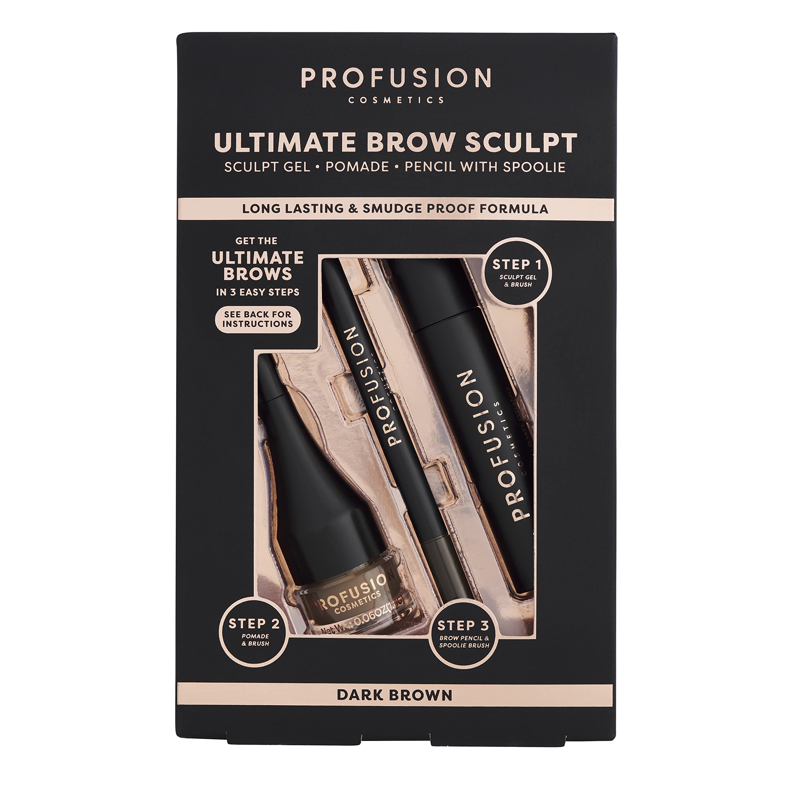 Profusion Cosmetics Ultimate (Brow Sculpt Sculpt Gel + Pomade + Pencil - Dark Brown 4ml + 1.8g + 0.07g) 1's